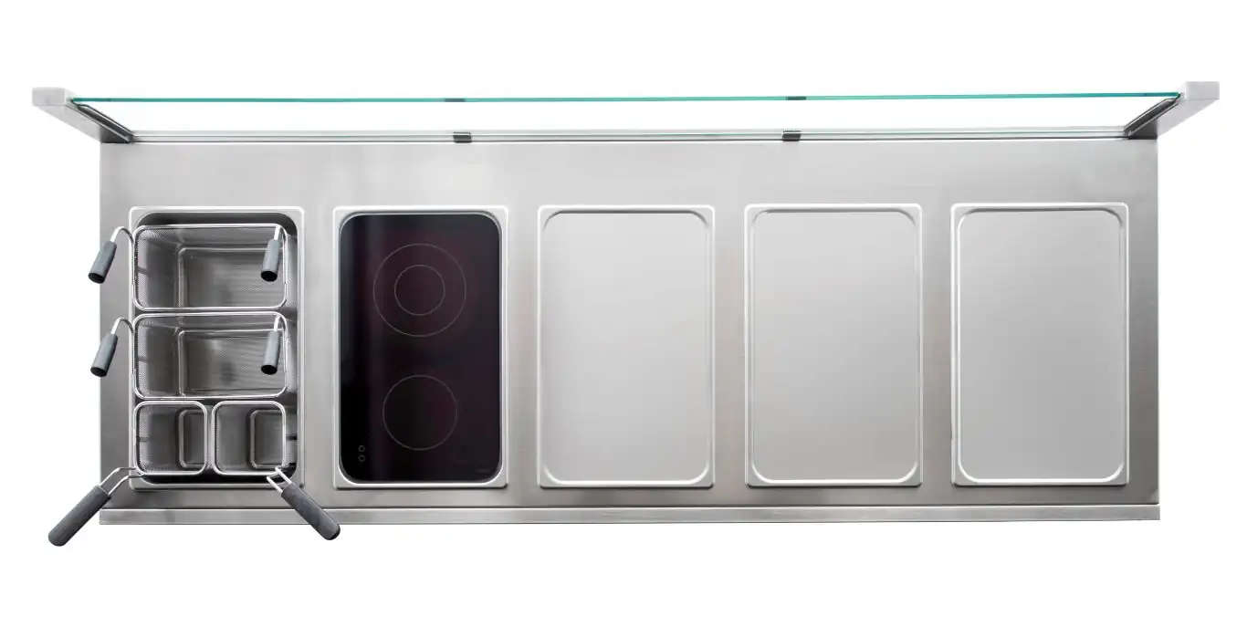 Vista dall’alto di una cucina professionale modulare Deagostini Inox