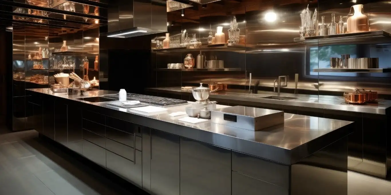 Cucina professionale con diverse attrezzature integrate e tecnologia Deagostini Inox